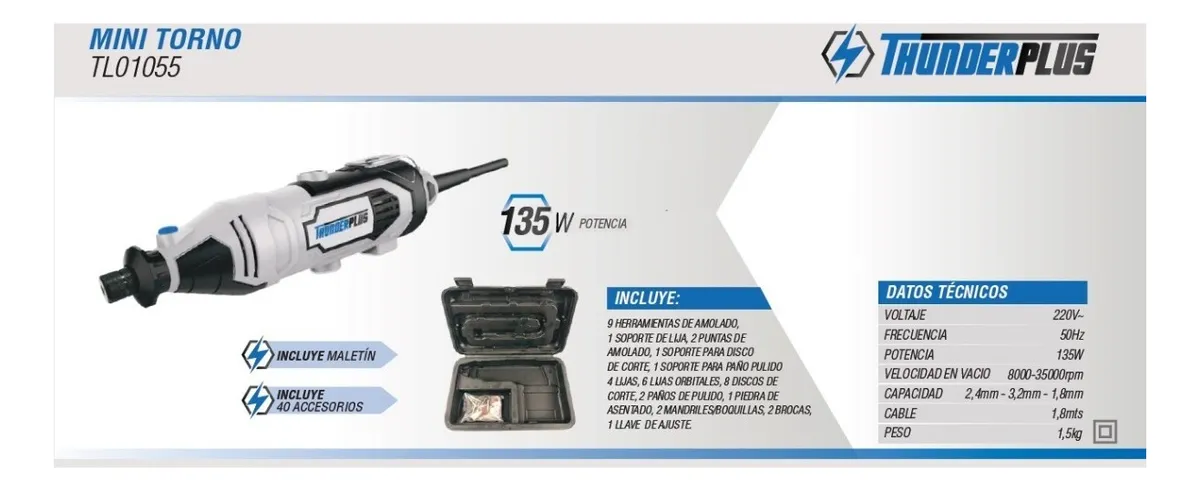 Mini torno 135 w - Thunderplus - Imagen 2